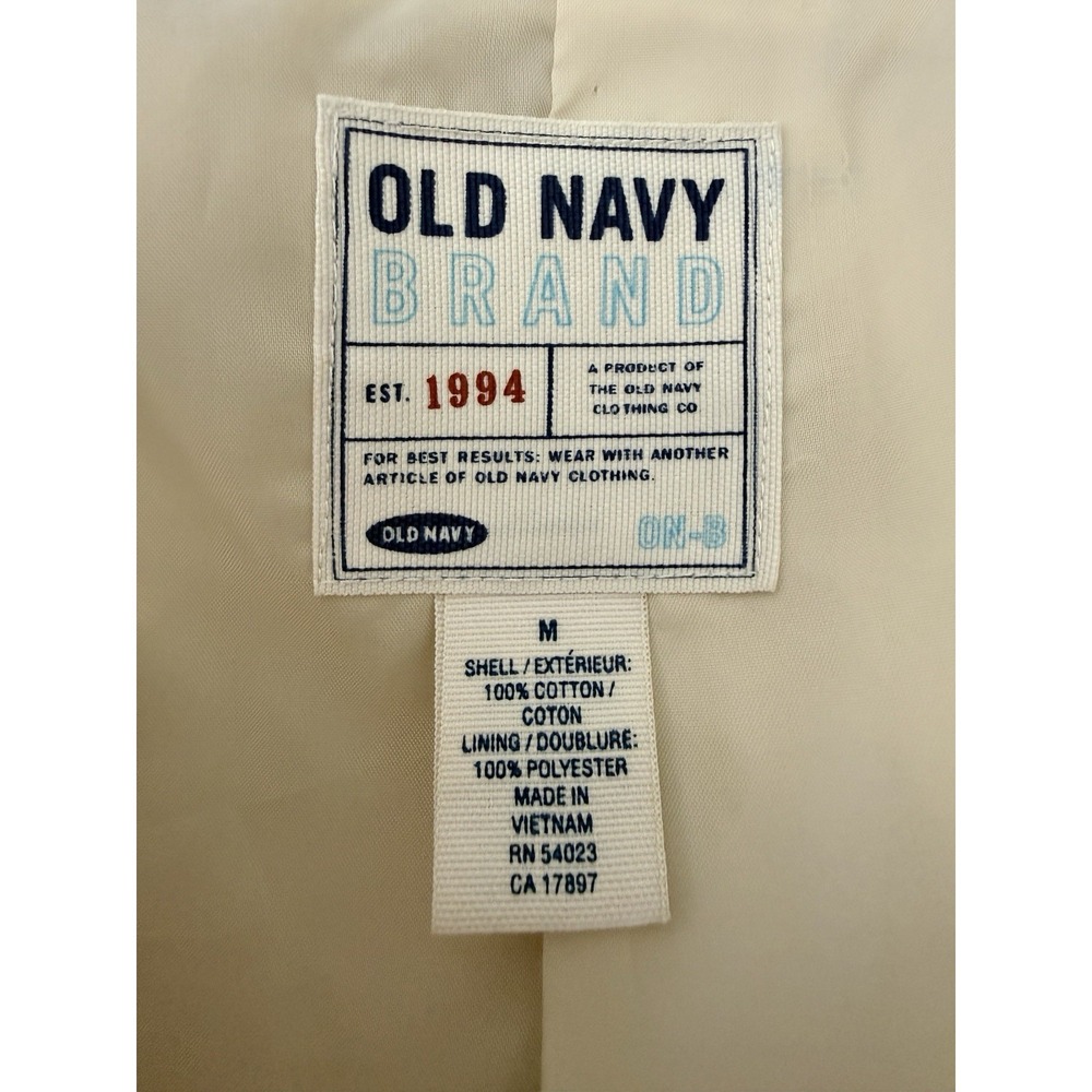 VTG Trench Coat Old Navy M Floral Ivory Botanical Toile Spring Lined Pockets Y2K - Picture 12 of 13